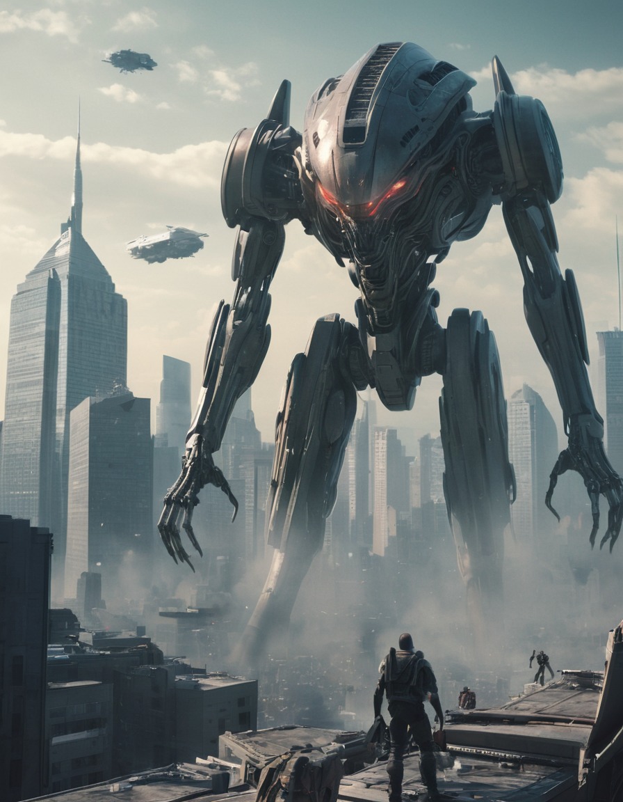 alien, mech, invasion, defense, cityscape, aliens, three body problem, trisolaran