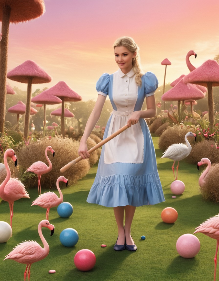 alice, wonderland, croquet, flamingos, hedgehogs, game, fantasy, adventure, books