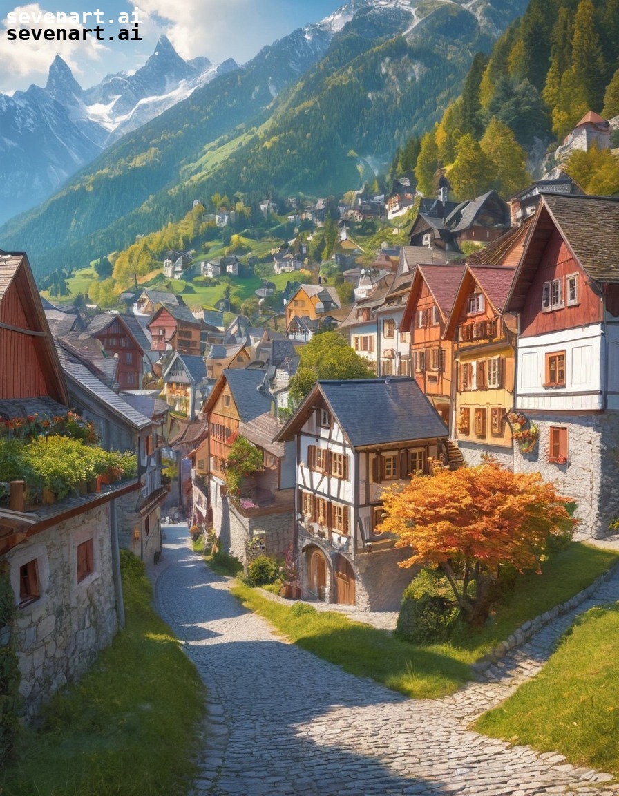 alps, village, picturesque, colorful, cobblestone streets, europe