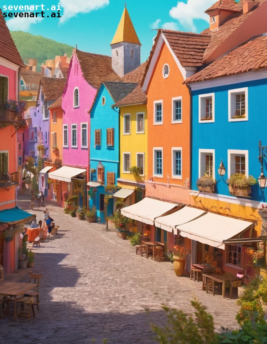 village, square, colorful buildings, unique architecture, charming