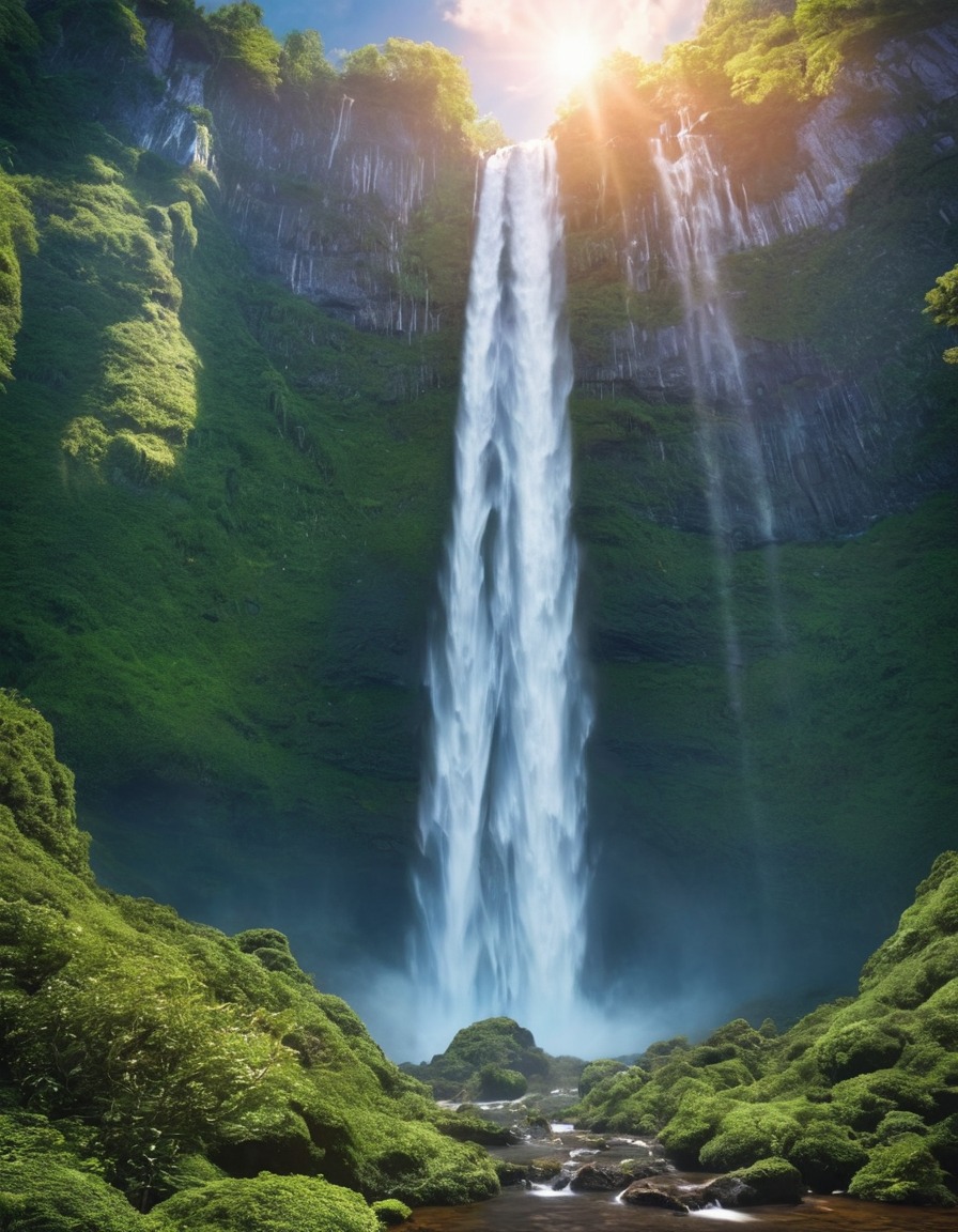 waterfall, magical, sky, nature, enchanting, fantastic