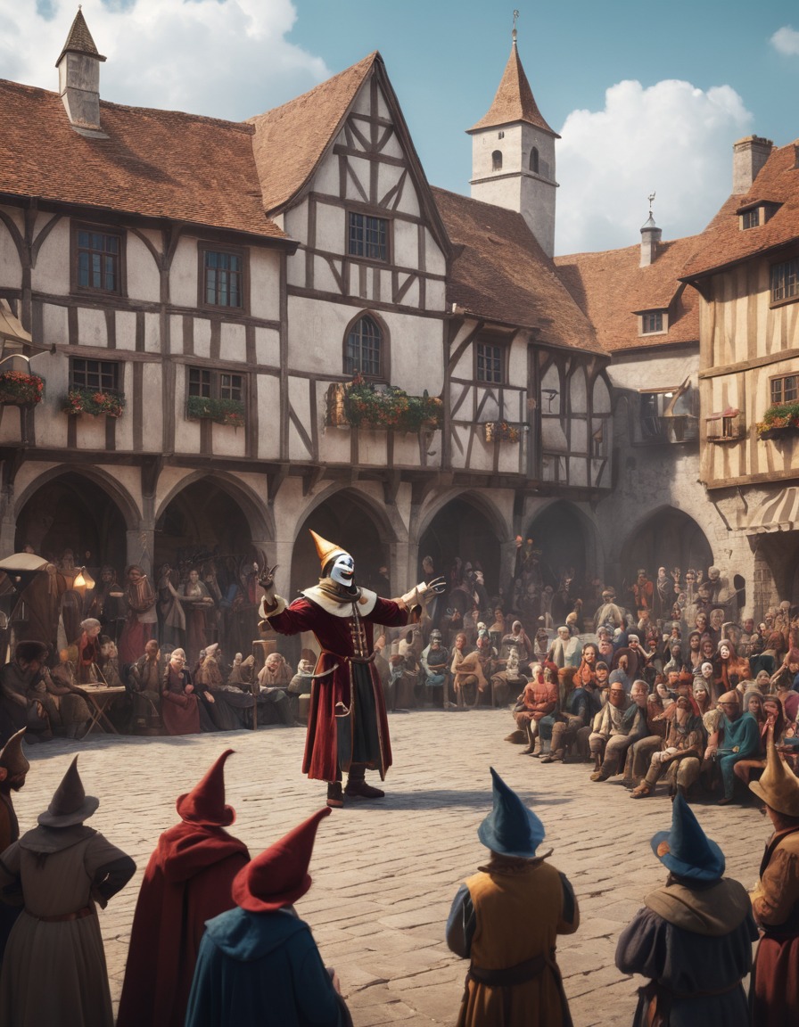 jester, entertainment, medieval, town square, performance, middle ages