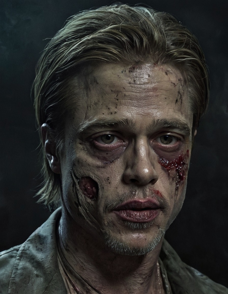 zombie, horror, brad pitt, portrait, decay, celebrities