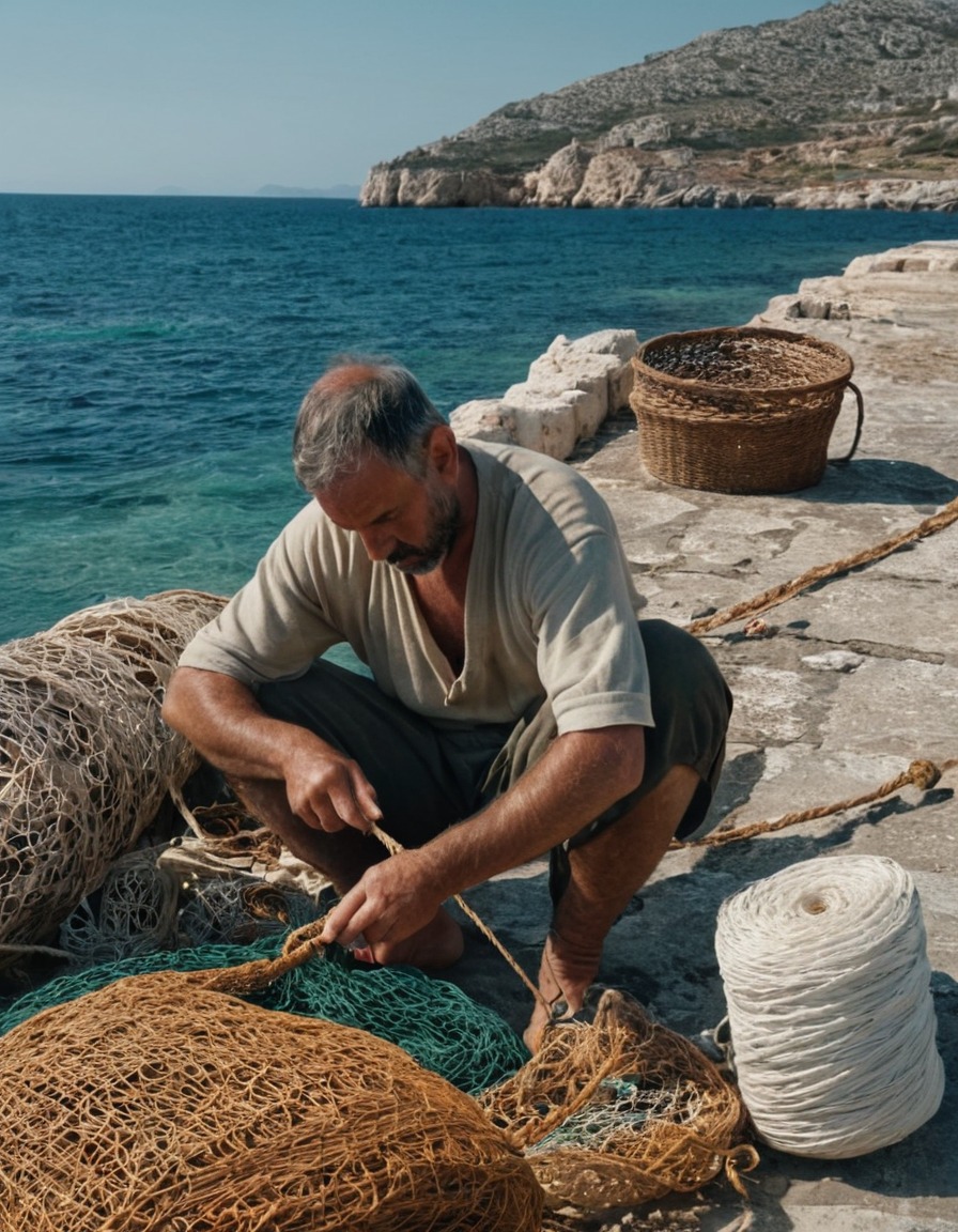 ancient fisherman, nets, sea, ancient greece, 300 bc