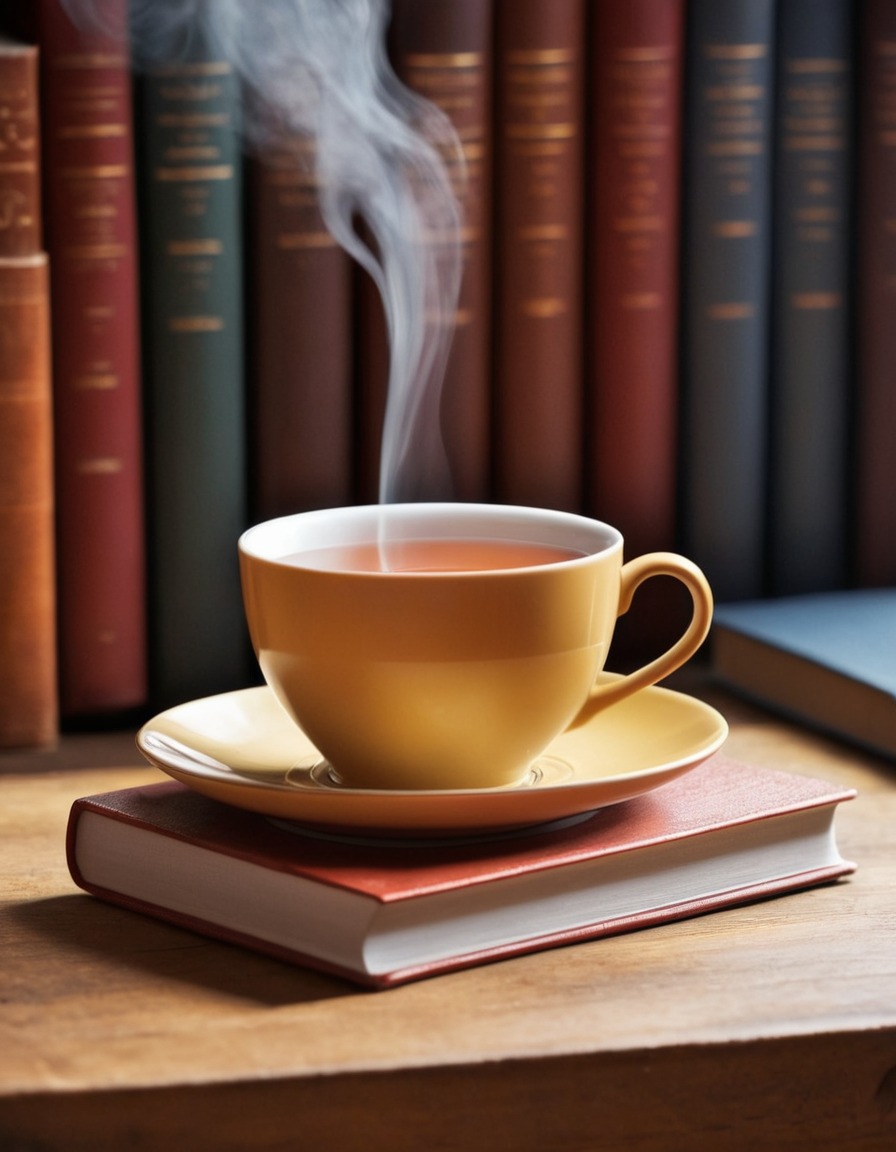 tea, books, relaxation, reading, cozy, home, interior