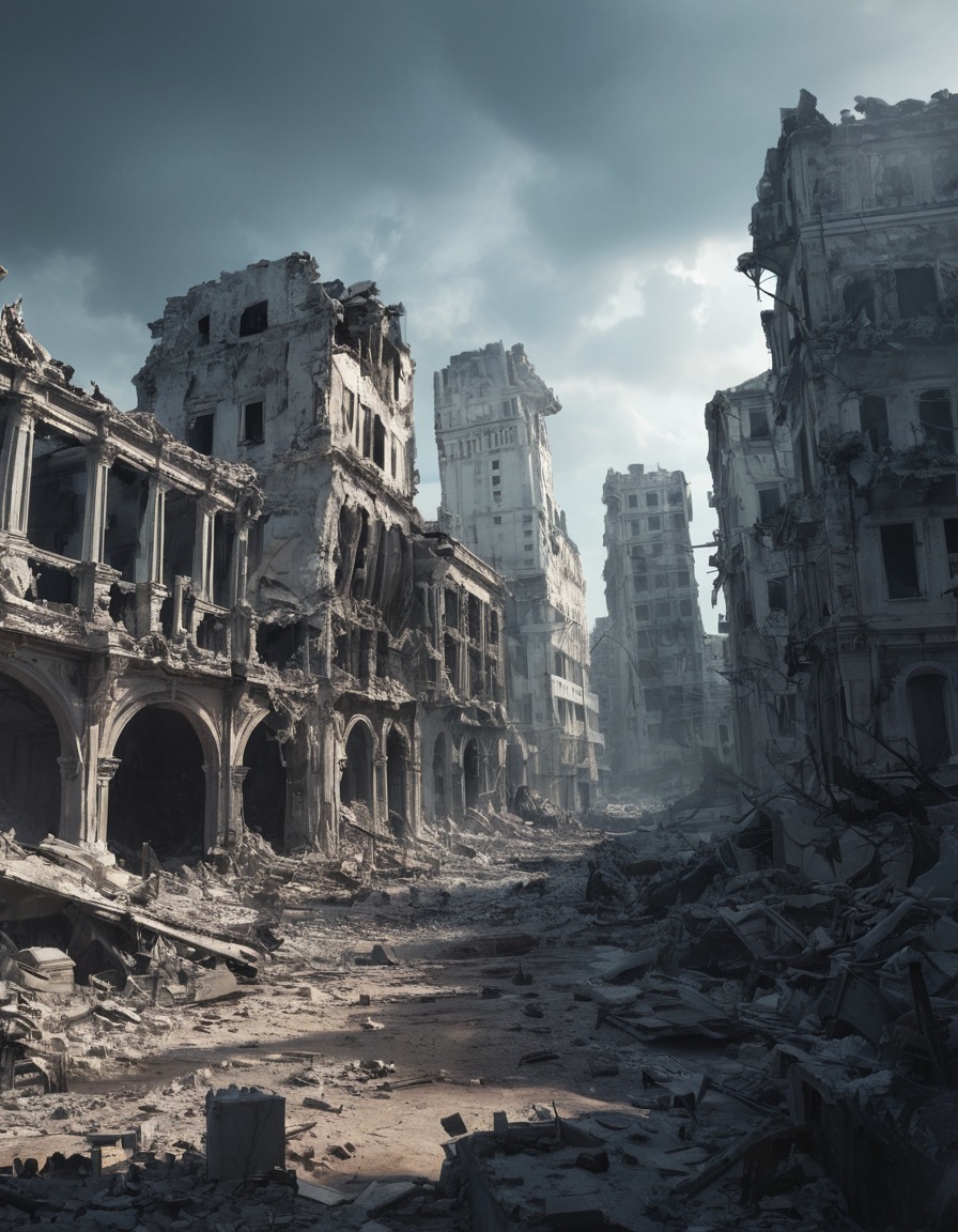 destruction, ruins, war aftermath, urban decay, apocalyptic, war