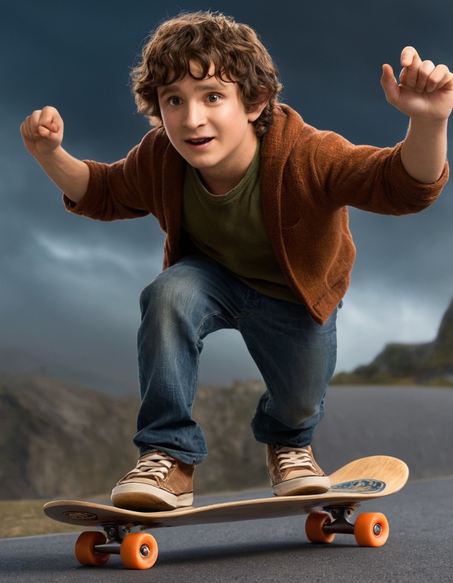 frodo baggins, skateboarding, one ring, fantasy, middle-earth, adventure, books