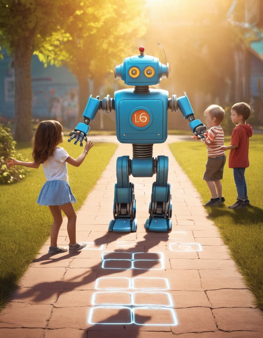 robot, hopscotch, children, playtime, artificial intelligence, interactive, technology