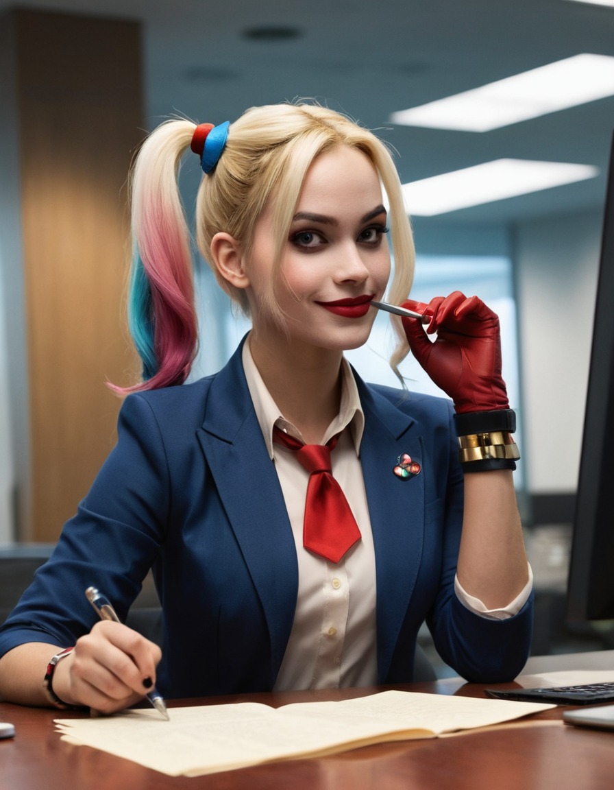 harley quinn, dc comics, superhero, villain, office worker, comics, comic book character