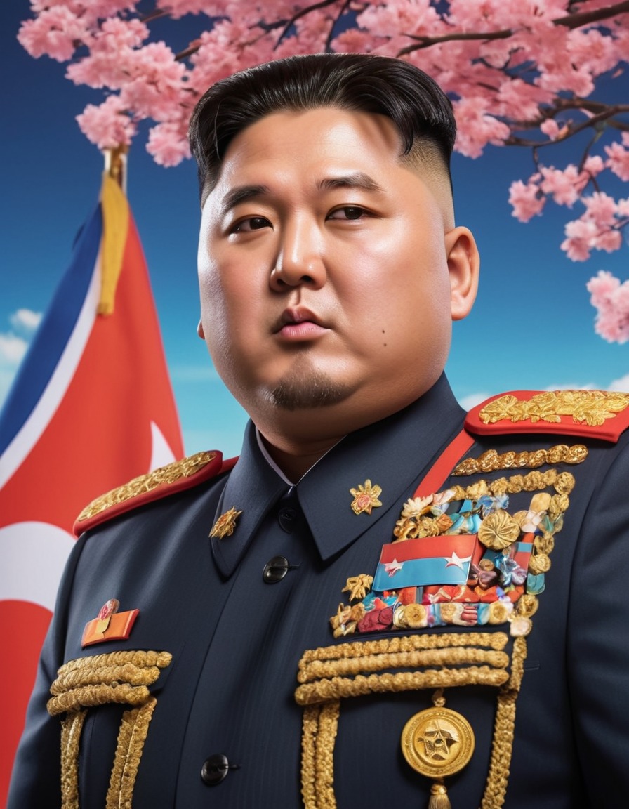 kim jong un, north korea, military uniform, dramatic pose, leader, dictator, politics, anime