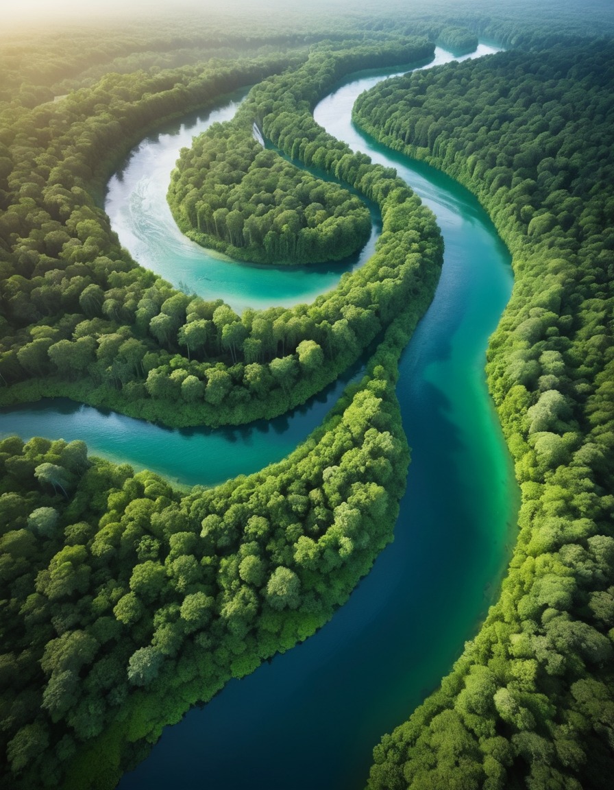 nature, landscape, river, forest, aerial view