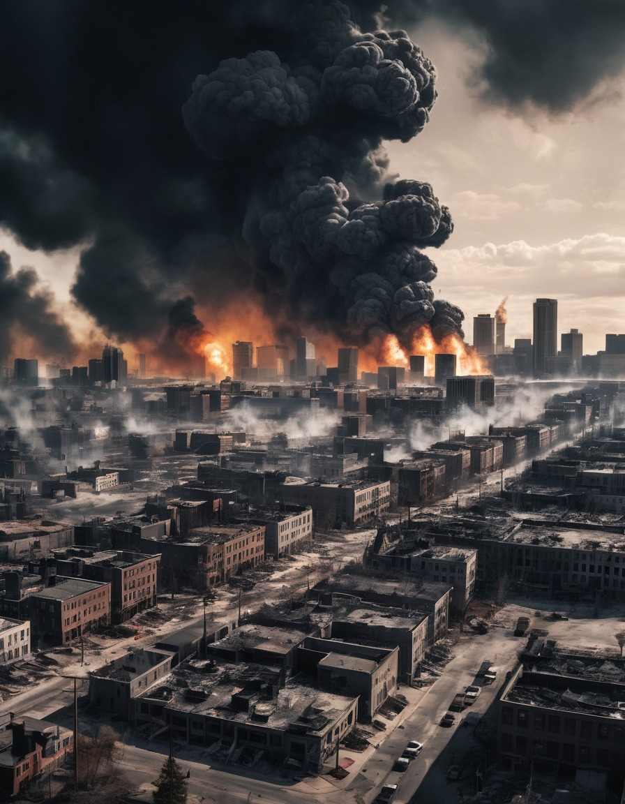 war, destruction, usa, city skyline, explosions, smoke