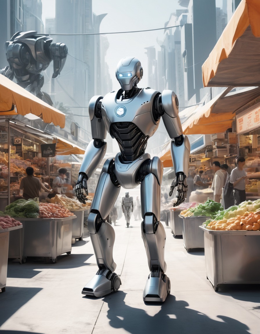 futuristic, technology, robot, market, silver, future