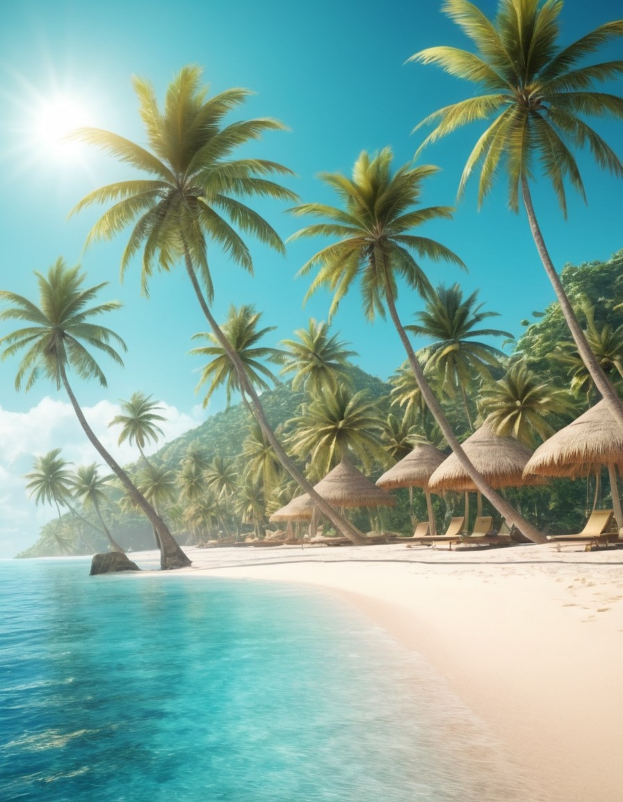 beach, turquoise waters, palm trees, serene, nature