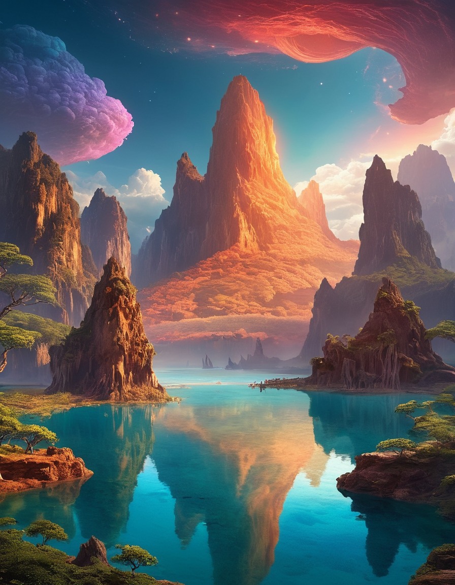 mythical creature, bakunawa, otherworldly, mystic, lake landscape