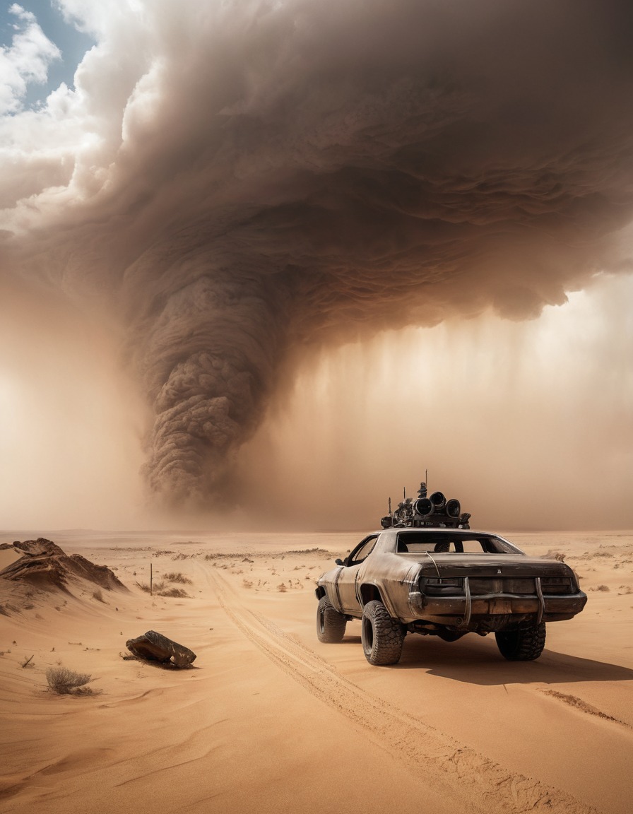 sandstorm, mad max, apocalypse, desert landscape