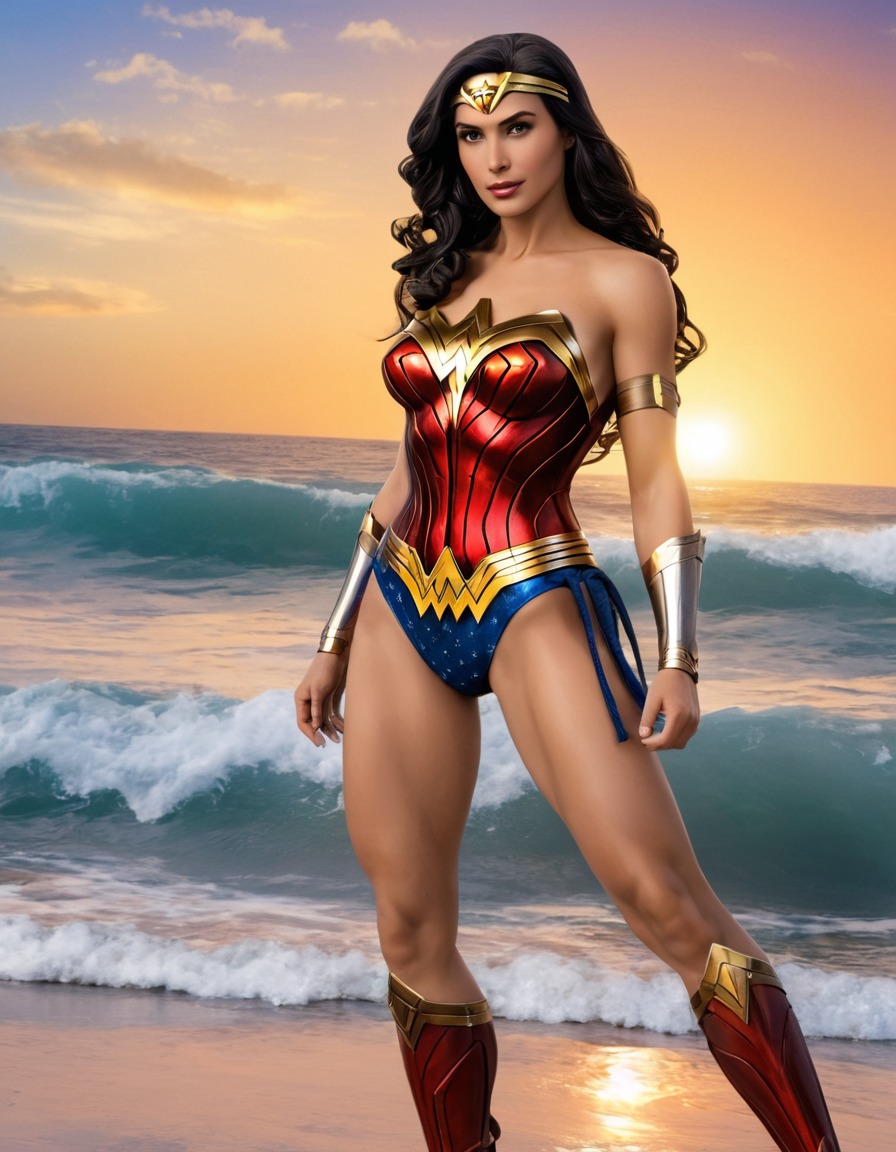 beach, wonder woman, dc comics, superhero, swimsuit, comics, fictional character