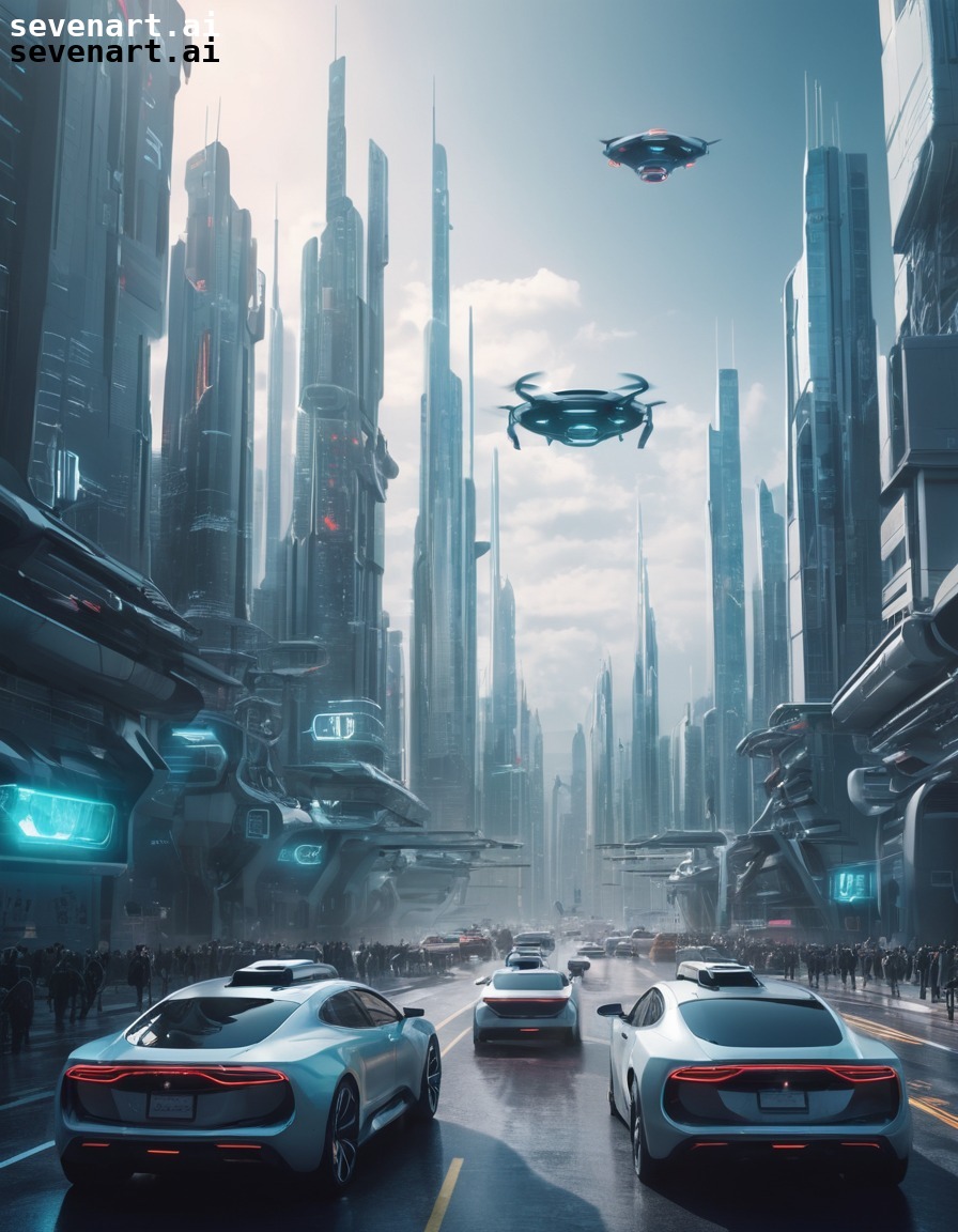 futuristic, cityscape, autonomous vehicles, ai, technology, ai world