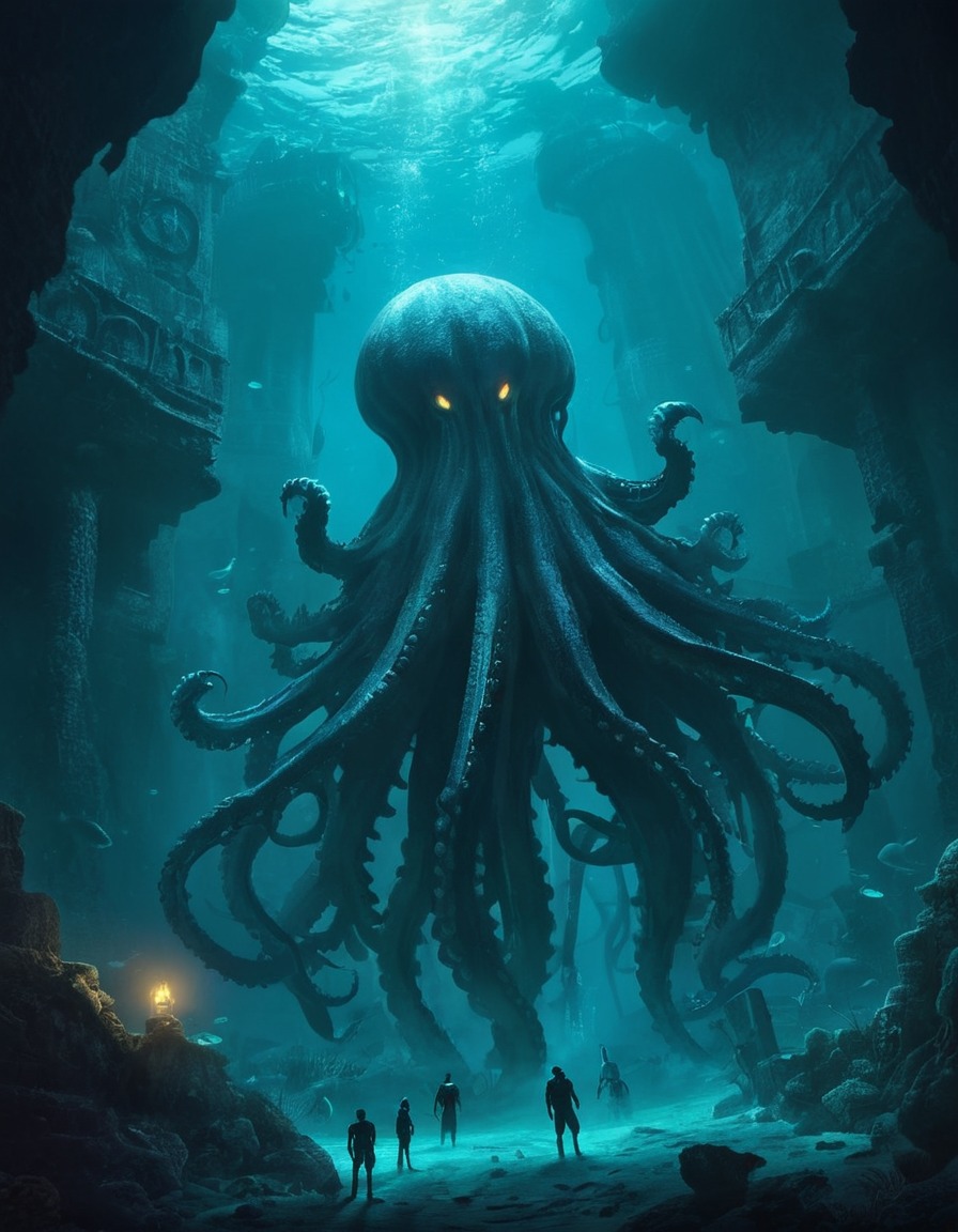 underwater, abyss, monsters, tentacles, sunken city, lovecraft, howard lovecraft