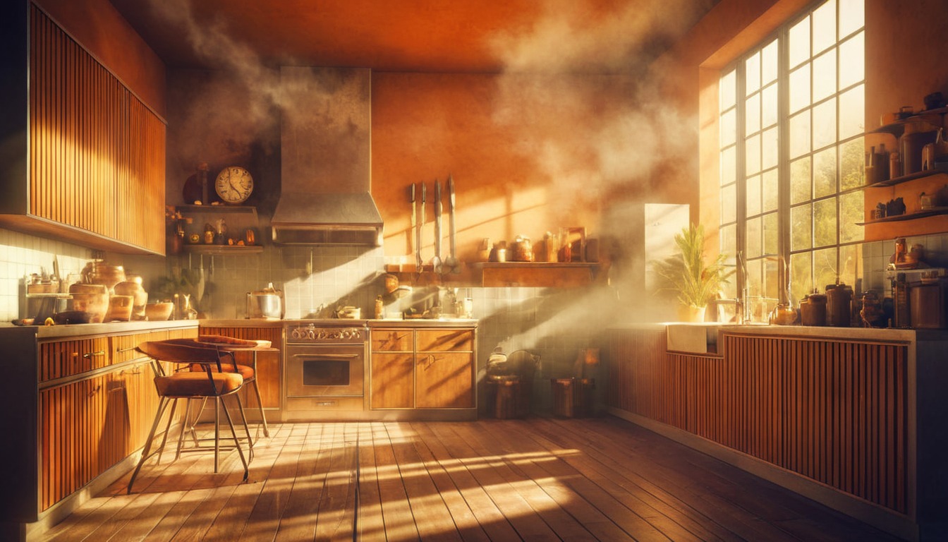 architecture, conceptart, burntorange, designconcept, kitchen, midcentury, nostalgia