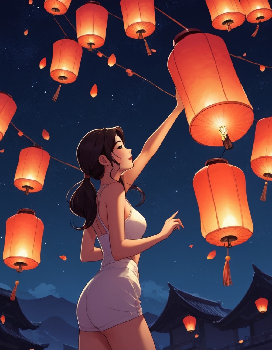 lantern festival, celebration, tradition, nighttime, beautiful girl