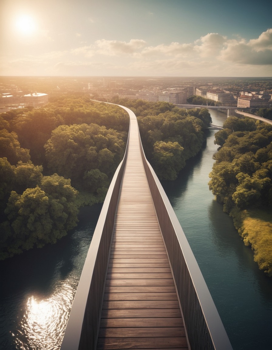 bridge, minimalist, sleek, river, urban landscape