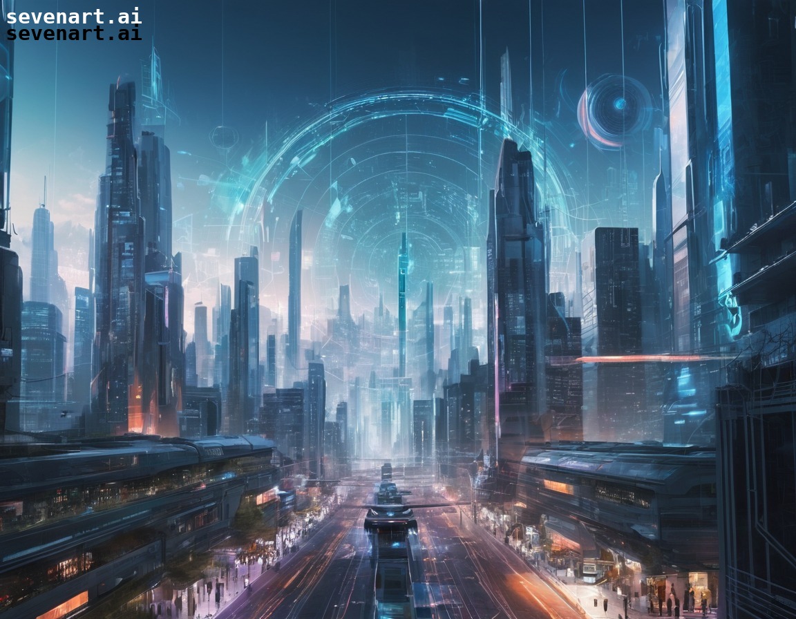 futuristic, cityscape, artificial intelligence, data visualization, technology, ai world