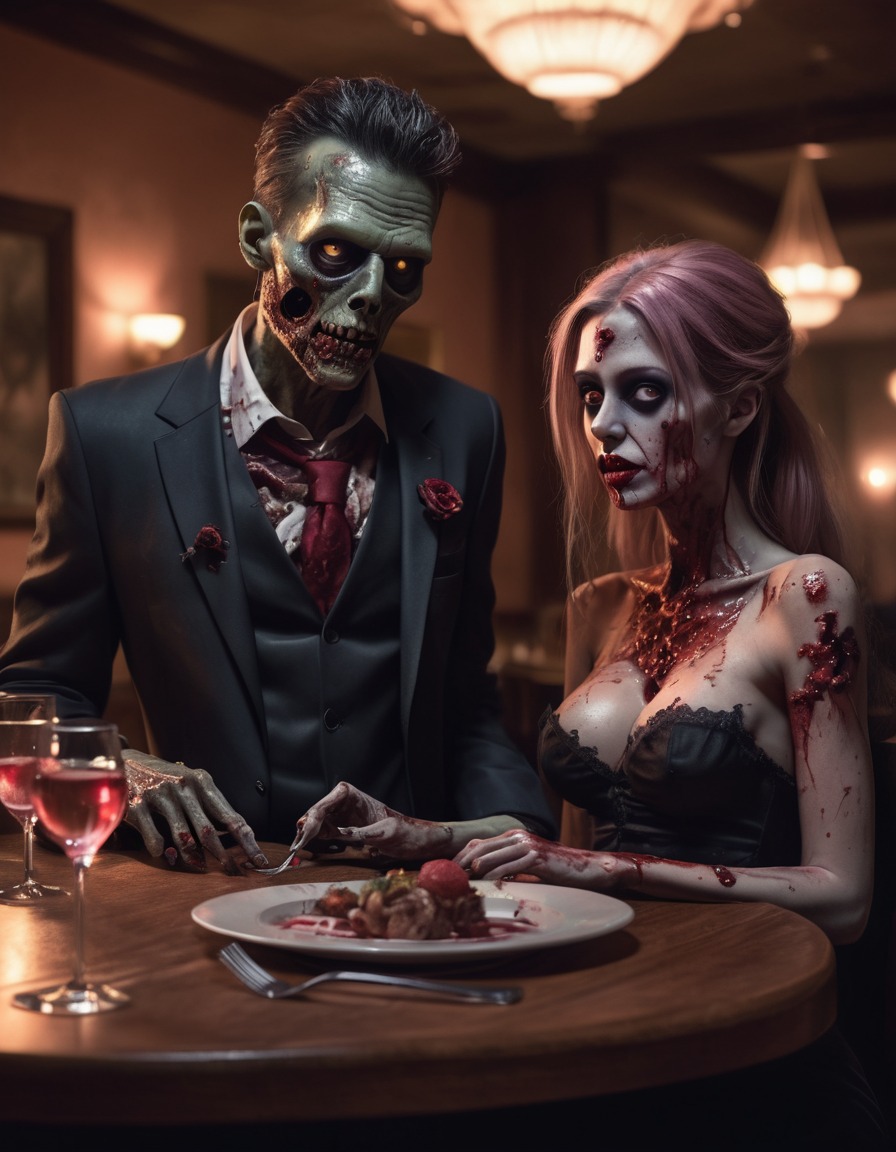 zombie, romantic, date, fancy restaurant