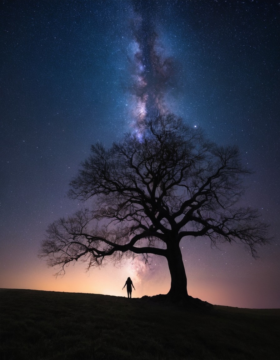 nature, night sky, stars, astronomy, tree, silhouette