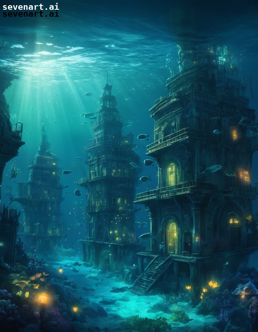 underwater, city, bio-luminescent, technology, ocean depths, future