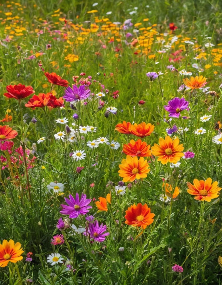 nature, wildflowers, vibrant colors, meadow