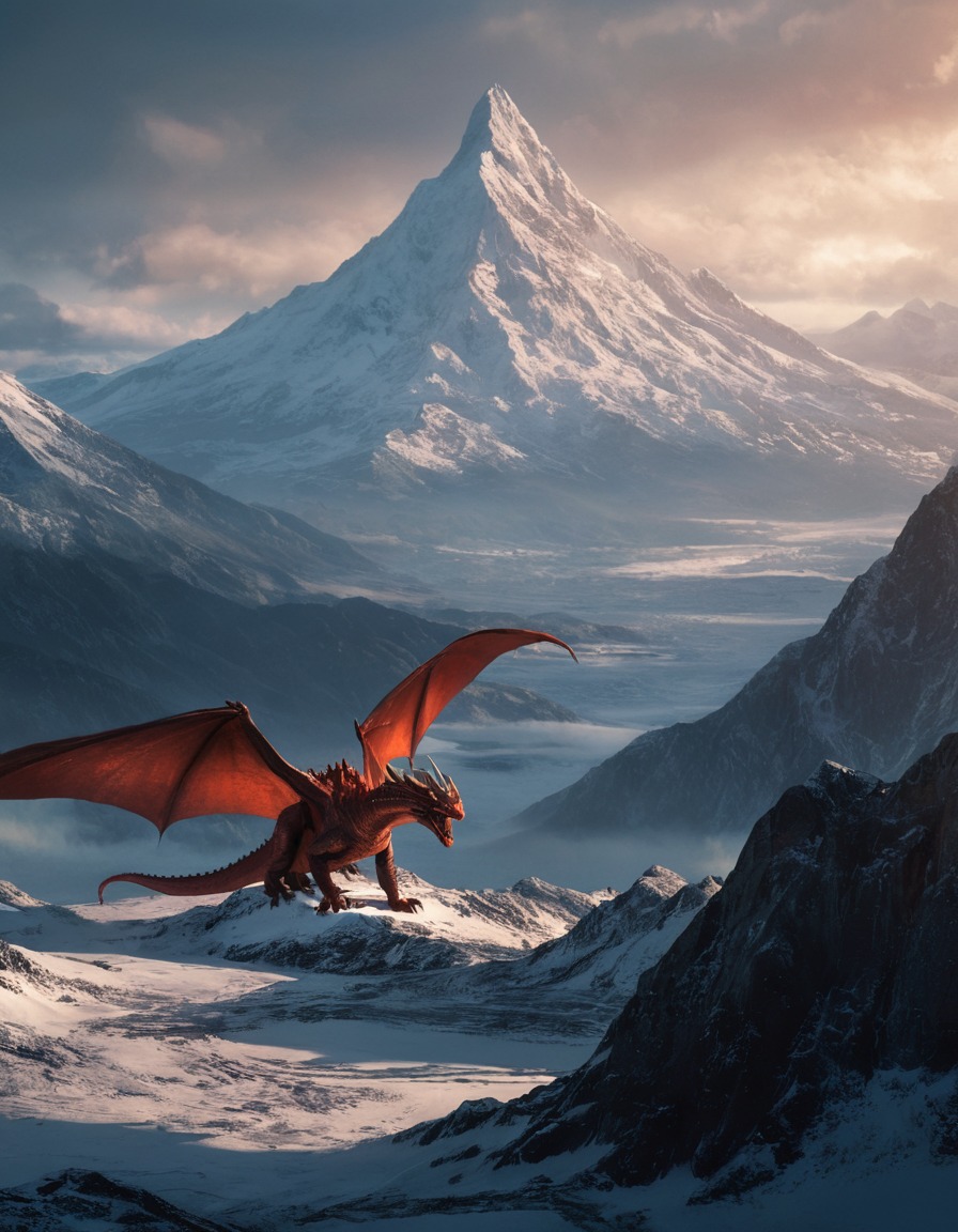 fantasy, lonely mountain, smaug, dragon, majestic, john tolkien, tolkien