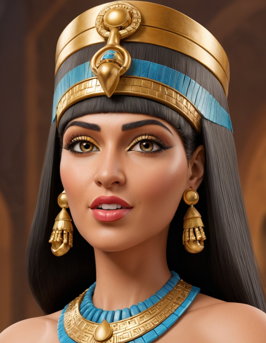 cleopatra, caricature, humor, exaggerated features, funny