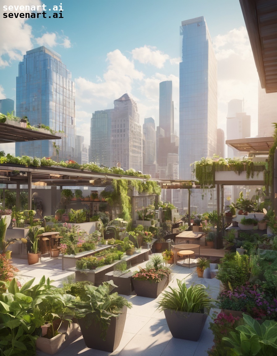 urban oasis, rooftop garden, cityscape, tranquility, greenery, modern city, city