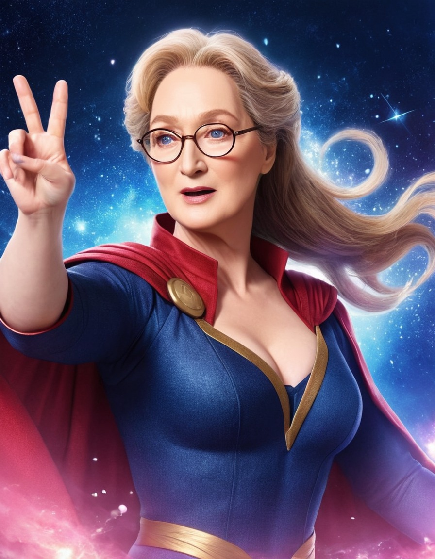 meryl streep, anime, magical transformation, superpowers, illustration, fan art.