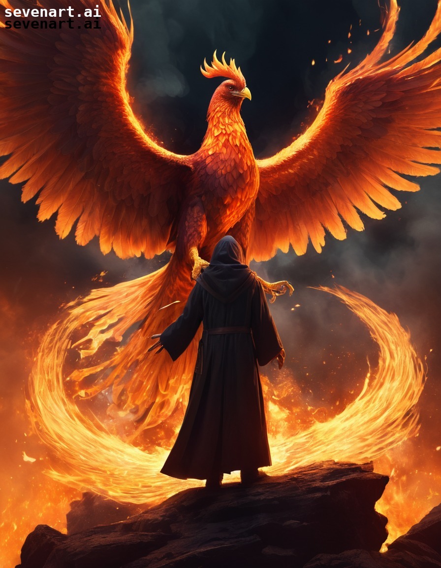 magic, wizard, summoning, phoenix, fire