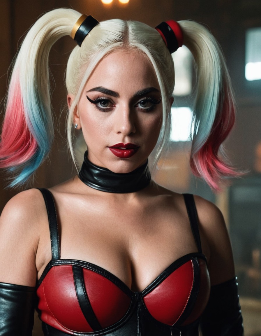 lady gaga, harley quinn, character transformation, cosplay, entertainment, celebrity, dc comics