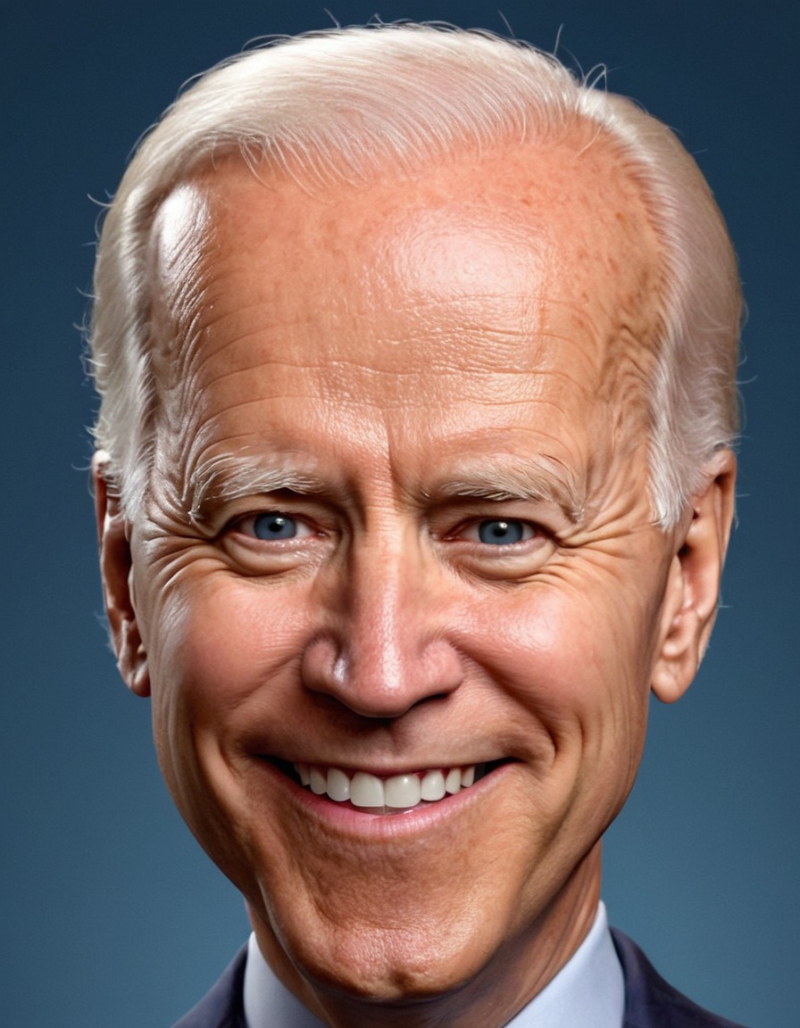 joe biden, caricature, big head, smile, crazy, political satire