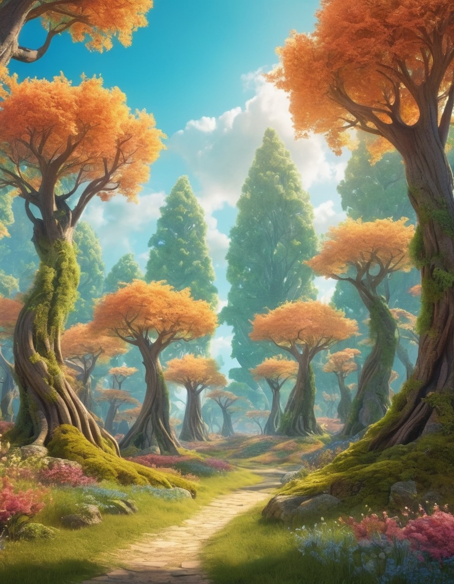 singing trees, grove, melodious tunes, fantasy, enchanted, magical, nature