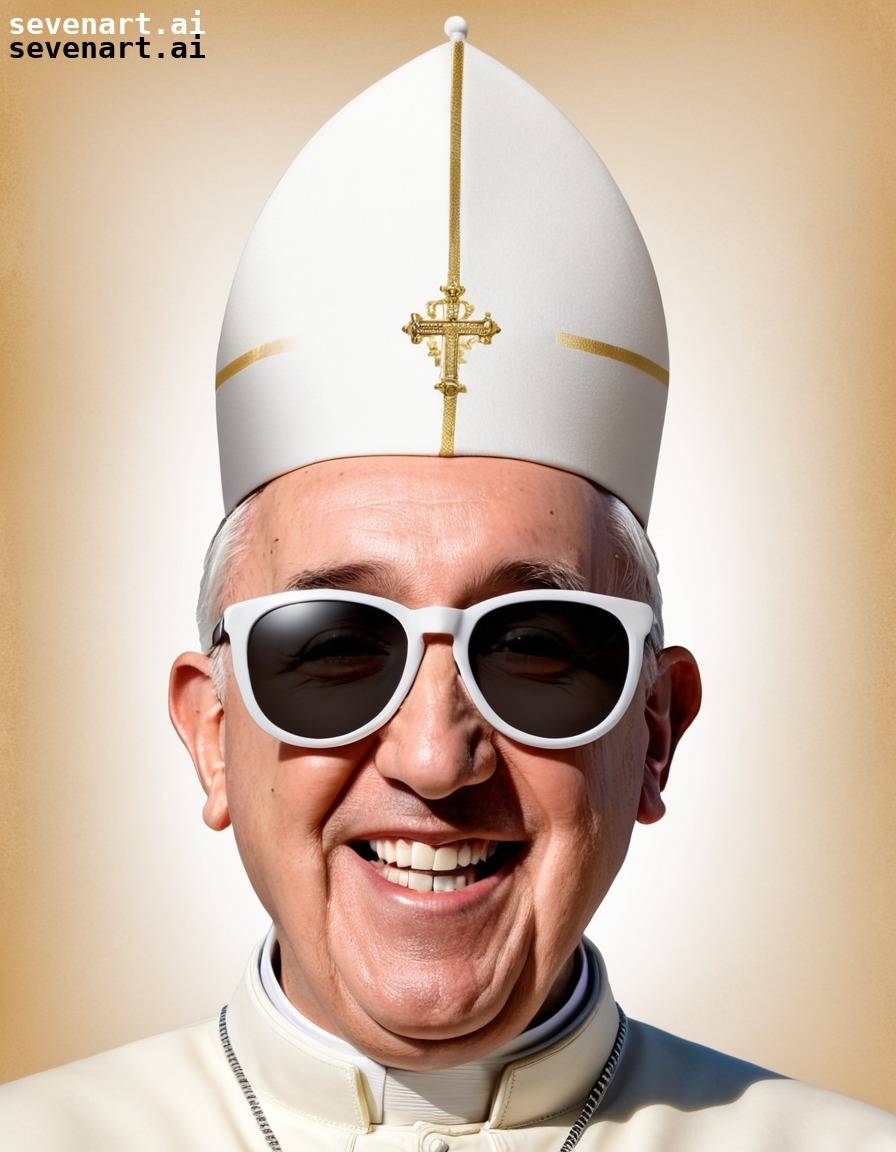 pope francis, caricature, artist, silly hat, oversized sunglasses, vatican