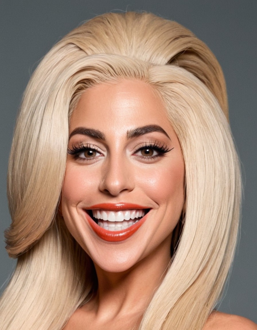 lady gaga, caricature, big head, crazy smile, art, musician, pop culture