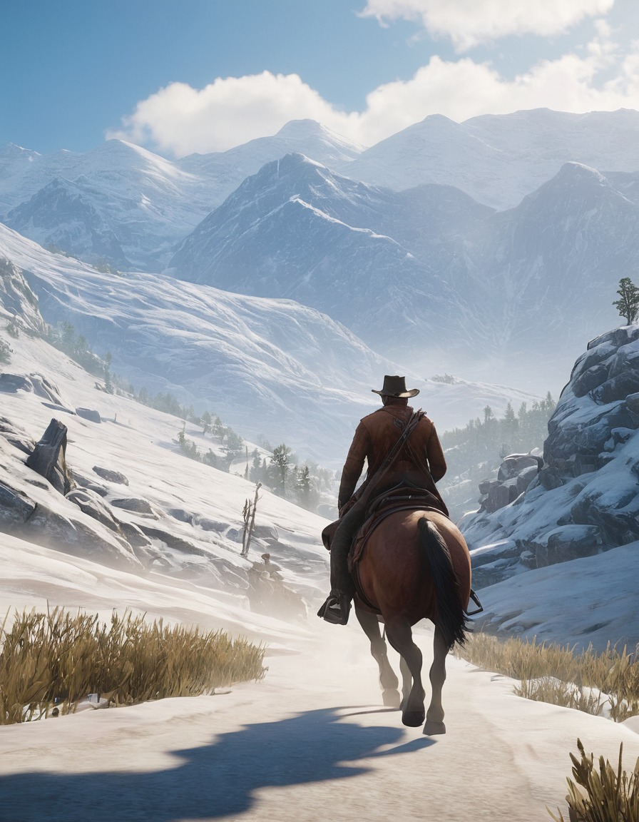 arthur morgan, red dead redemption 2, snow, mountain, video game, computer games