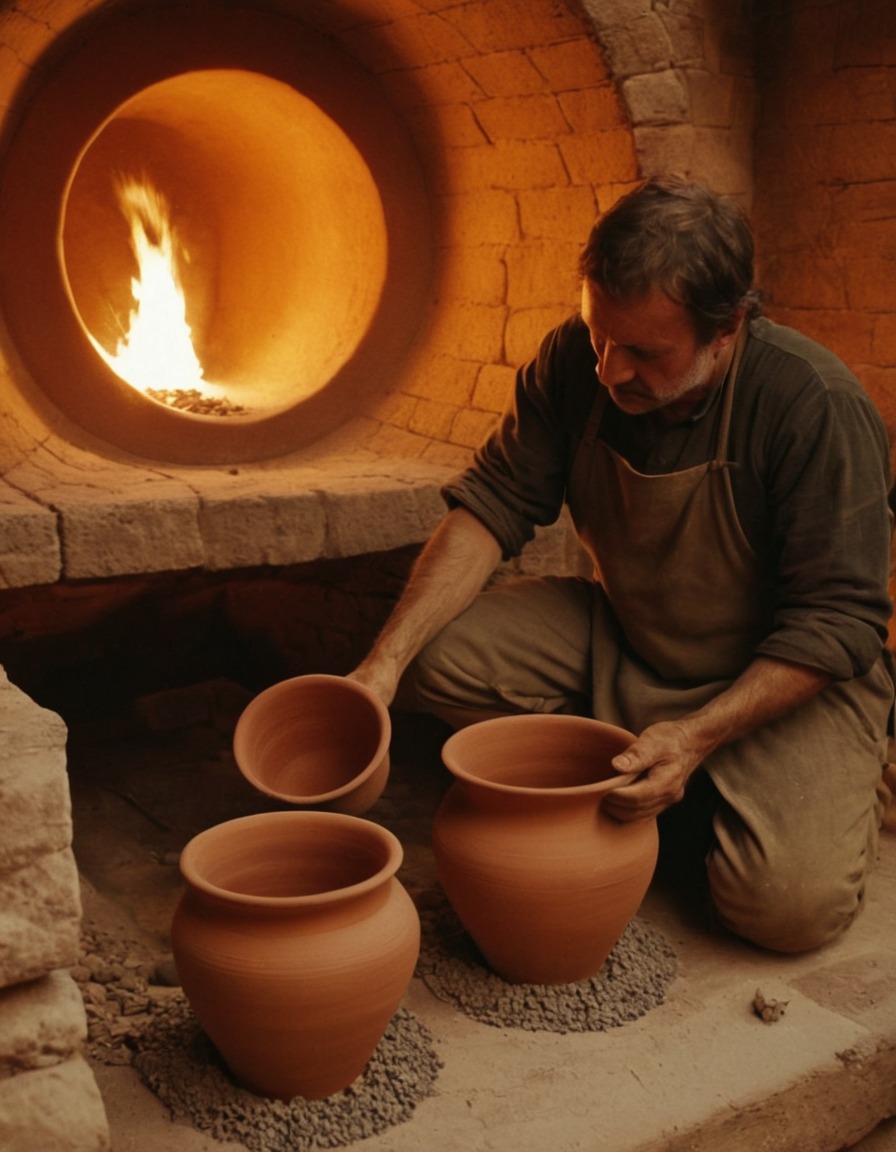 potter, clay pots, kiln, ancient greece, 500 bc, craftsmanship, traditional pottery