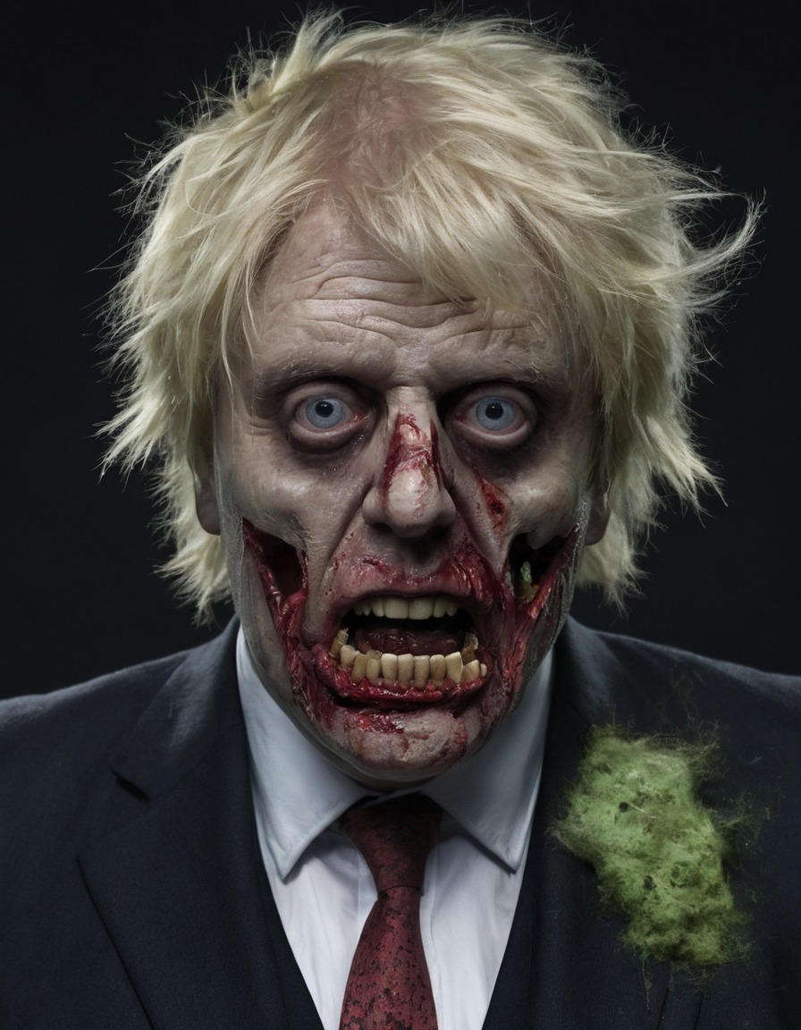 boris johnson, zombie, torn suit, wild hair, unkempt, satire, politics