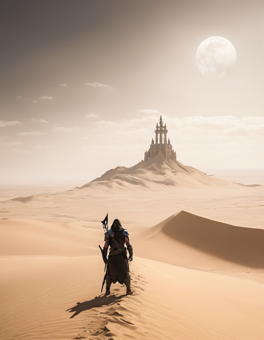 sand dune, warrior, desolate landscape, solitude, desert landscape, mad max