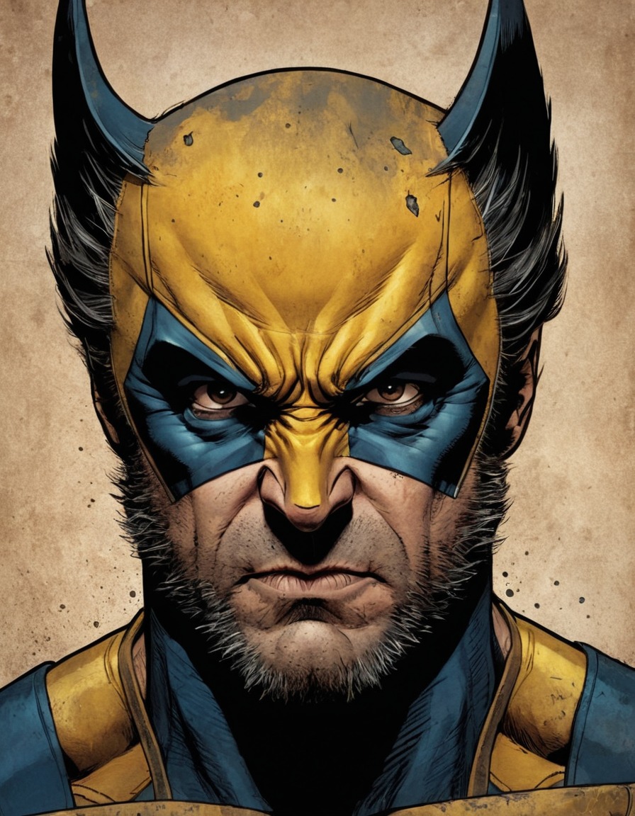 wolverine, marvel comics, superhero, close-up portrait, weathered, battle-worn, movies