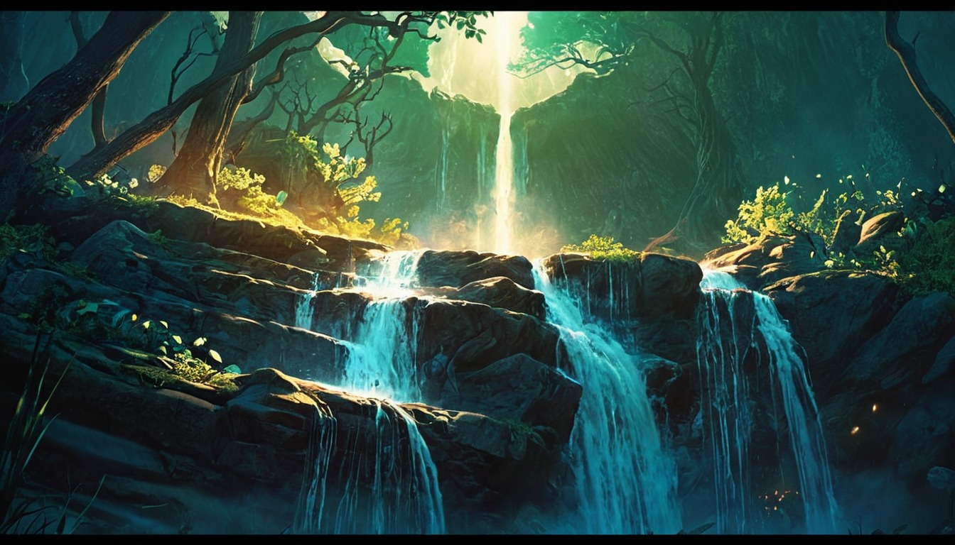 waterfall, anime, wallpaper, gorgeous, nature, styled