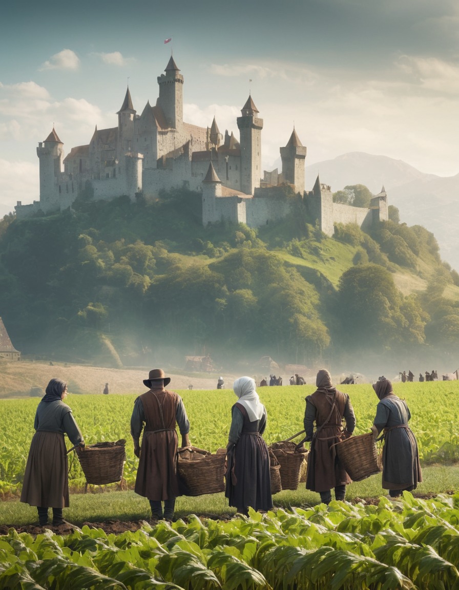 medieval, peasants, fields, agriculture, castle, middle ages