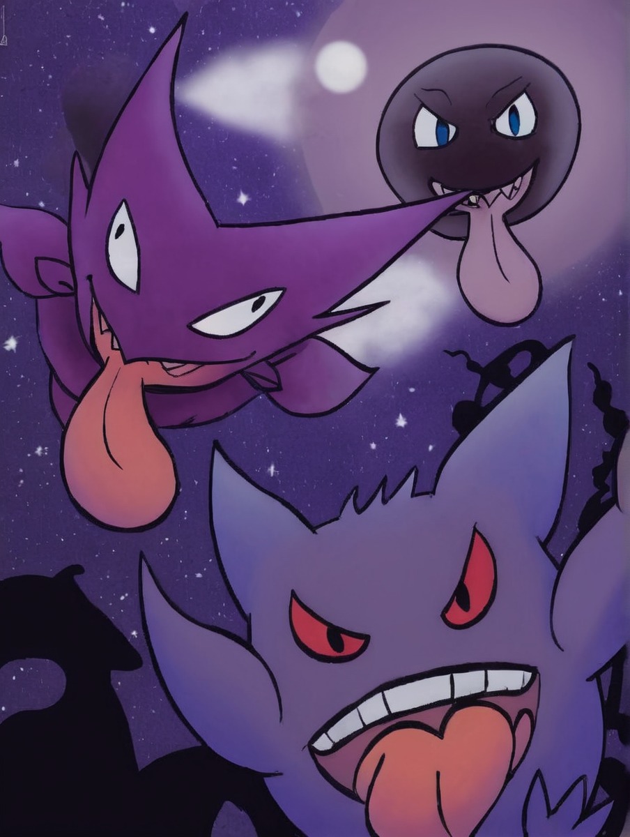 gastly, gengar, ghosts, haunter, night, pokemon, spookymasnsion, background, celebration, digitalart, digitaldrawing, digitalillustration, digitalpainting, halloween, pokemonfanart, pokemonnintendo, ghosttypepokemon, spookyfun, spookyhalloween, spookymonth, halloween2017