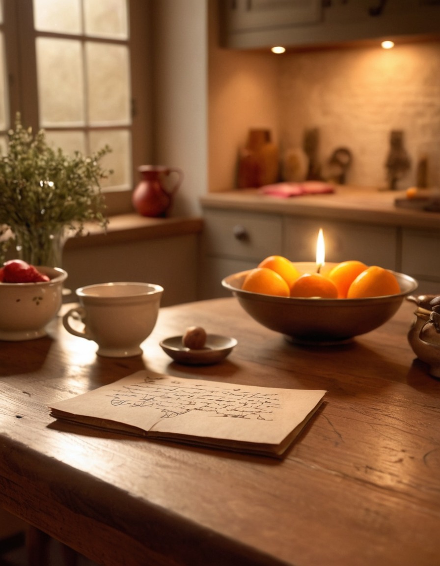 love, note, handwritten, kitchen, table, home, interior